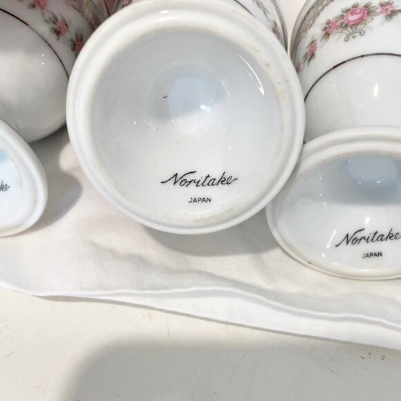 Noritake Porcelain Egg Cups Pink Roses Floral Silver Rim Set of 6 Japan Vintage - Picture 4 of 6